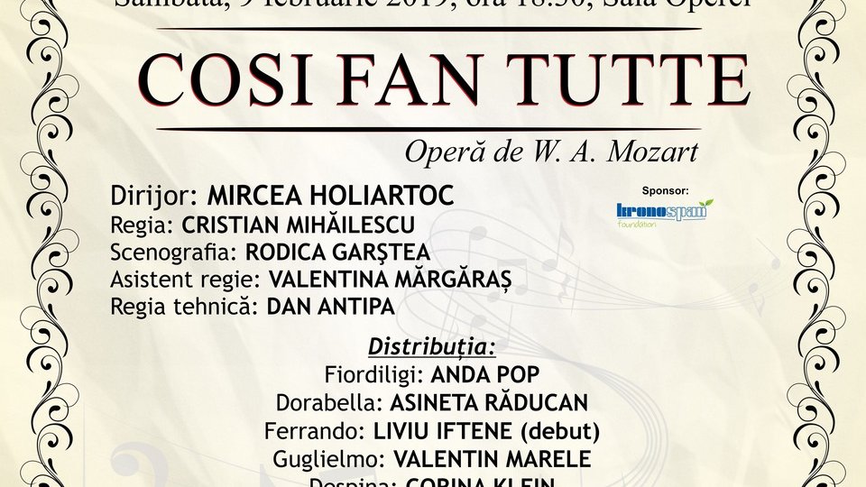 "Cos&#236; Fan Tutte", în cadrul Festivalul Internațional W.A. Mozart