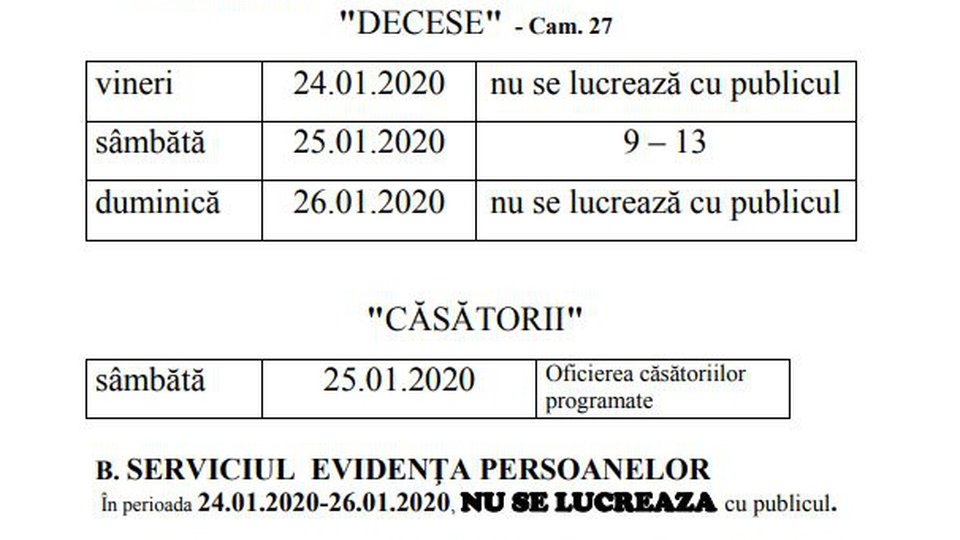 PROGRAMUL  SERVICIULUI PUBLIC COMUNITAR LOCAL DE  EVIDENŢĂ  A PERSOANELOR  ÎN PERIOADA 24.01.2020-26.01.2020