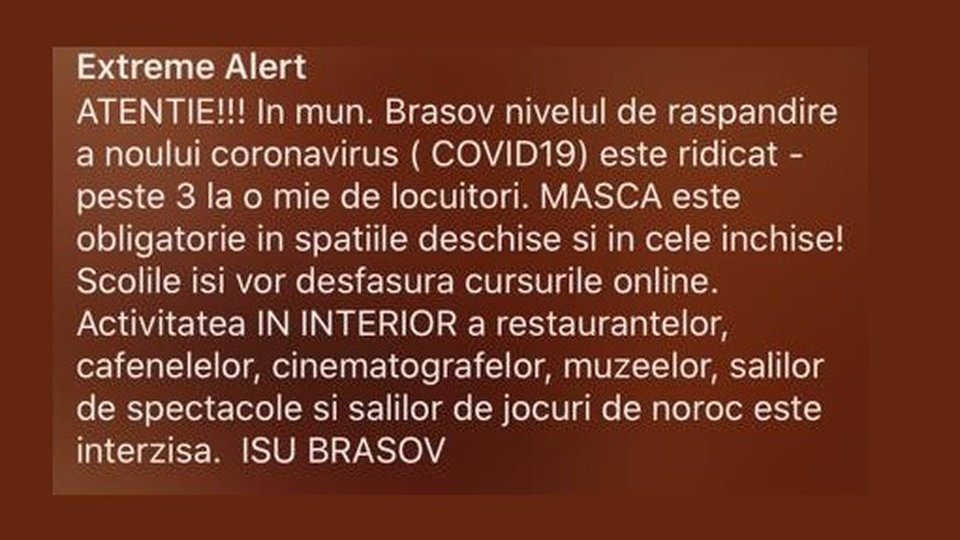 Brașovul a depășit incidența de infectare de 3 la mie. Școlile trec în online. Activitatea în interiorul localurilor, interzisă