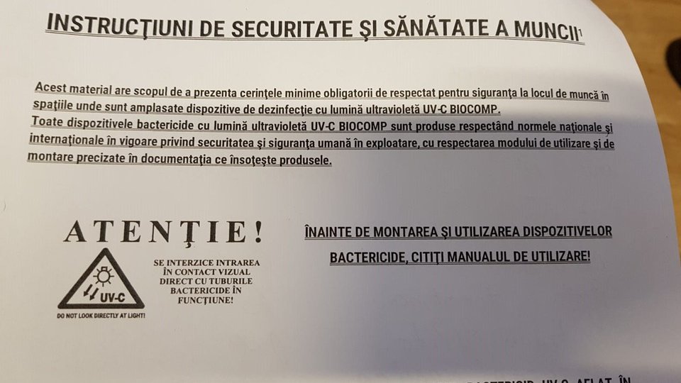 Lămpile cu ultraviolete au fost uitate pornite de femeia de serviciu