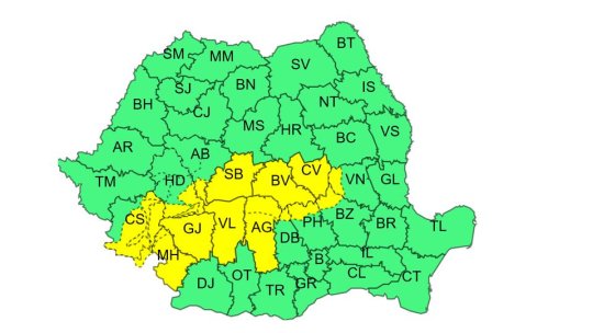 Cod galben de ninsori, din această seară