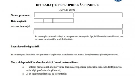 Declarația pe propria răspundere pentru starea de alertă