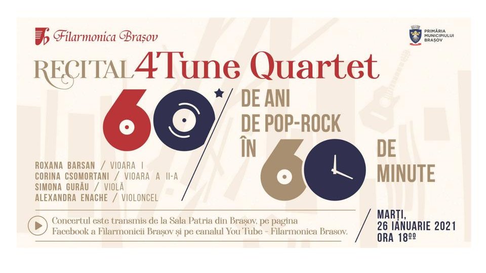 60 de ani de pop " rock, în 60 de minute, cu 4TuneQuartet, marți, la Filarmonică