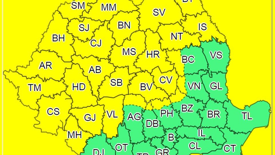 Cod galben la Brașov, până miercuri. Averse de ploaie cu caracter torențial și intensificări ale vântului