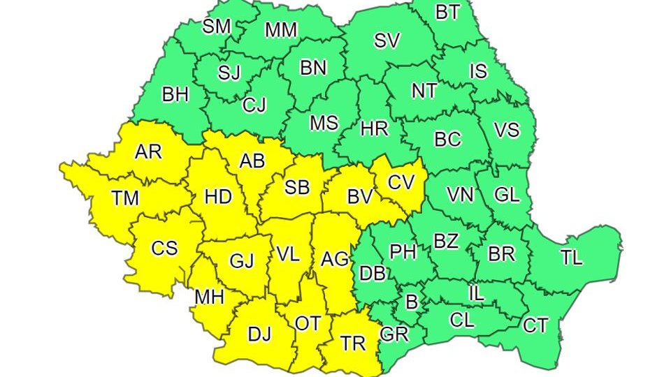 Cod galben de averse torențiale însoțite de descărcări electrice, la Brașov