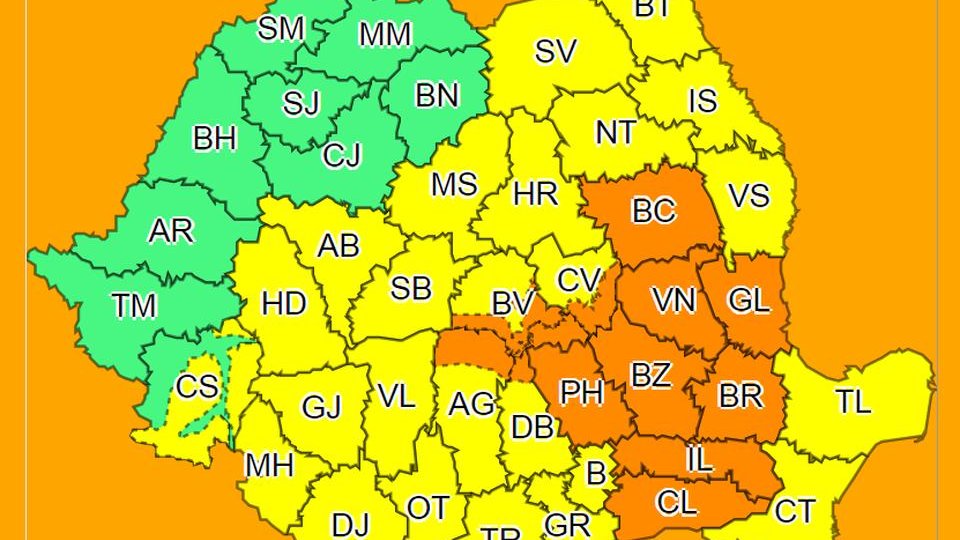 Avertizări meteo cod galben și portocaliu până sâmbătă seara, pentru județul Brașov