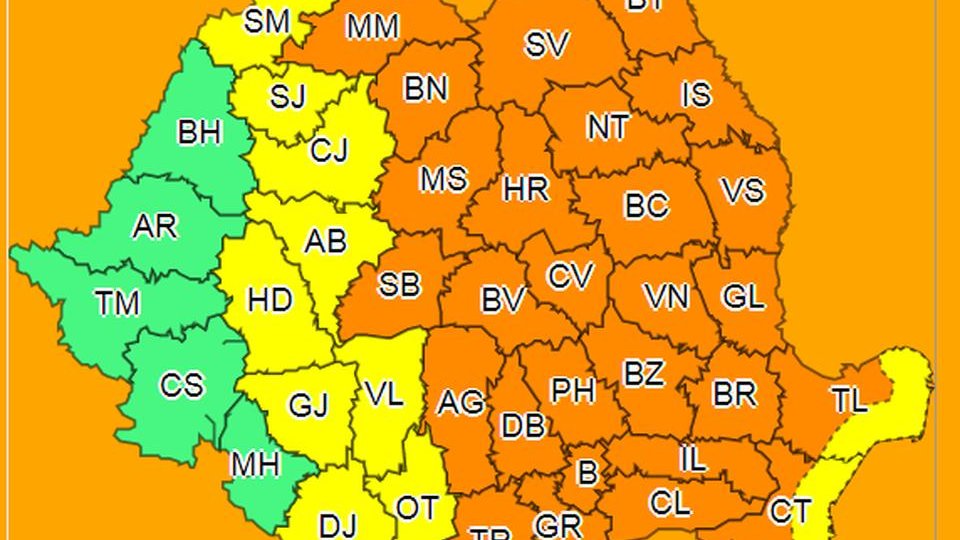 Cod portocaliu de vijelii, grindină și descărcări electrice, până vineri, la Brașov