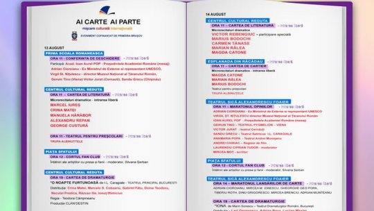 "Ai carte, ai parte!" - dezbateri, lecturi publice, spectacole de teatru, la Brașov