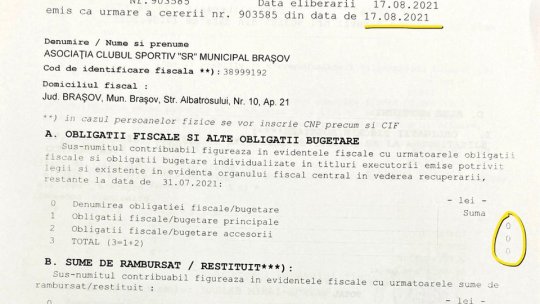 SR Brașov nu mai are datorii la bugetul de stat