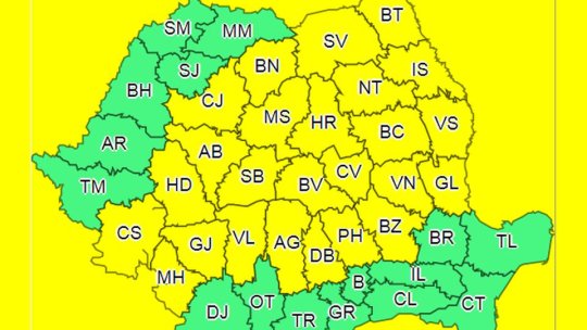 Cod galben de averse și intensificări ale vântului, până joi, la Brașov