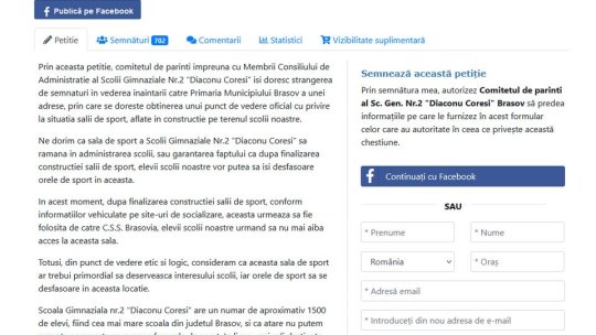 Petiție pentru ca sala de sport a Școlii nr. 2 să rămână în administrarea unității. Primăria spune că sala va fi elevilor, după finalizarea lucrărilor