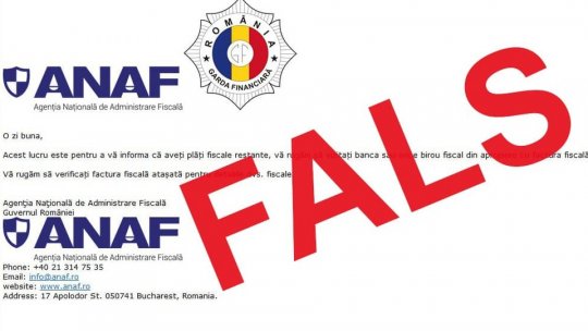 ANAF avertizează cu privire la o nouă campanie de mesaje false, transmise în numele instituţiei