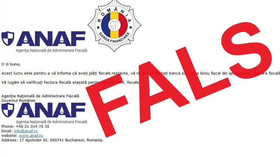 ANAF avertizează cu privire la o nouă campanie de mesaje false, transmise în numele instituţiei