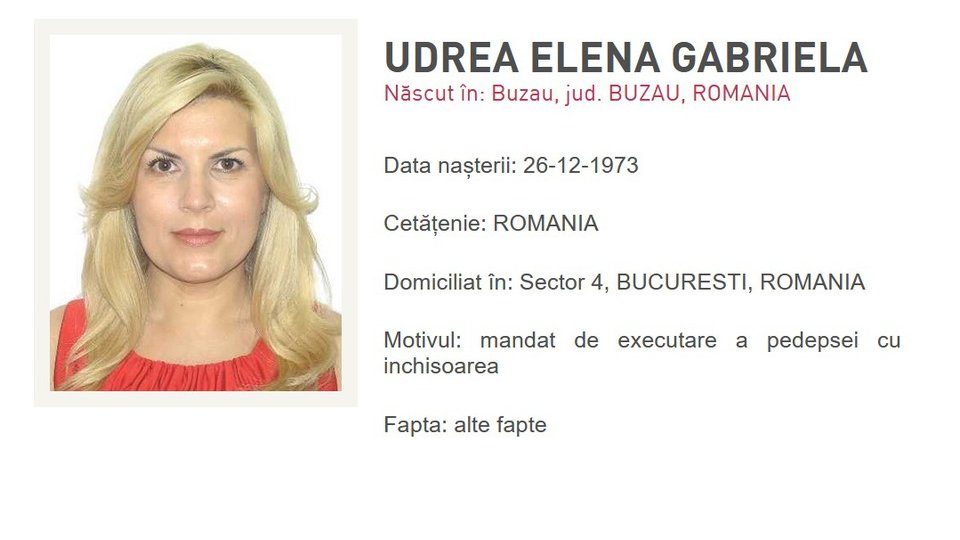 Elena Udrea, dată în urmărire generală