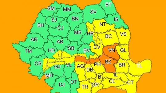 Cod galben de precipitații abundente și intensificări ale vântului