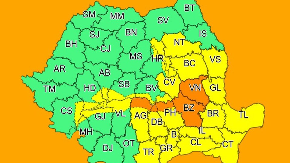Cod galben de precipitații abundente și intensificări ale vântului