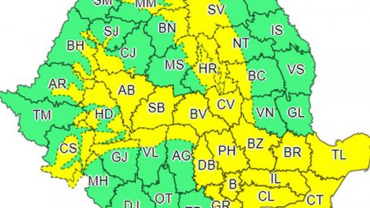 Cod galben de vânt puternic, ninsori și viscol, în mai multe județe