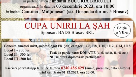 "Cupa Unirii" la șah, în weekend, la Fundația Bucuria Darului
