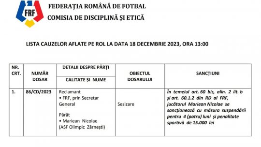 Nicolae Mariean, sancționat de FRF pentru că avea cont de pariuri