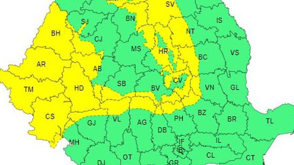 Alertă meteo COD GALBEN de vânt puternic