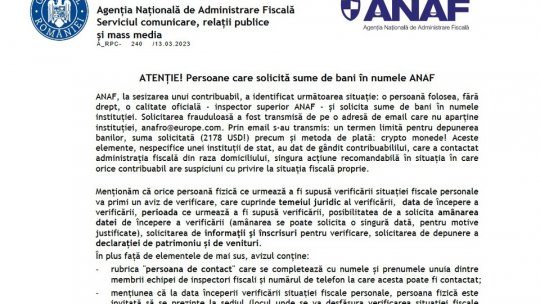 Escrocherie în numele Fiscului: Un inspector fals a cerut peste 2.000 de dolari în criptomonede