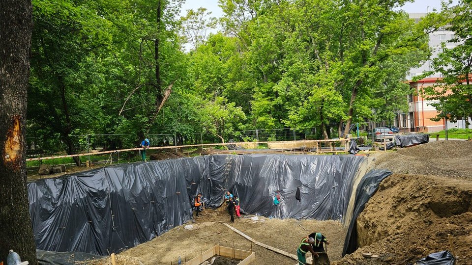 Curtea Facultății de Drept din București, în care se află arbori seculari, afectată de lucrări pentru construirea unei stații de metrou