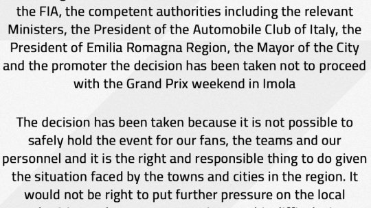 Cursa Emilia Romagna Grand Prix, anulată din cauza inundațiilor din regiune