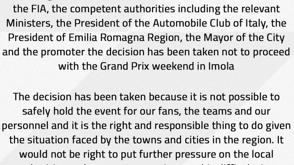 Cursa Emilia Romagna Grand Prix, anulată din cauza inundațiilor din regiune