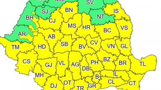Cod galben de ploi și vijelii în aproape toată țara