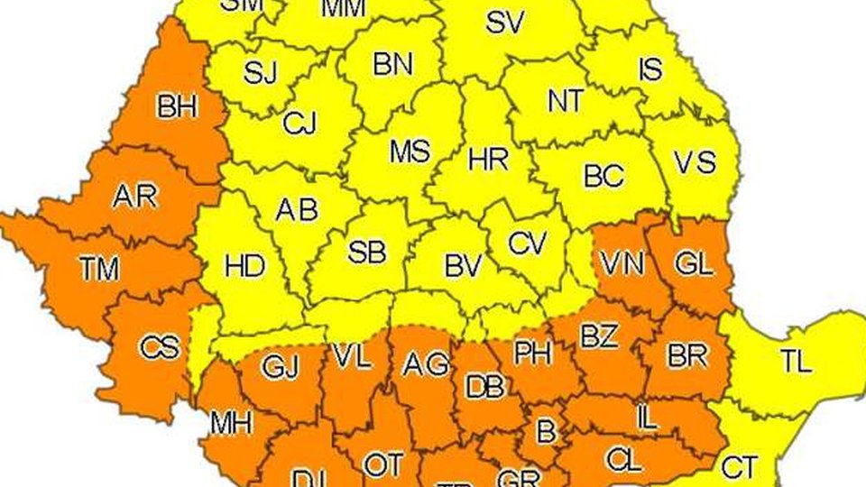 ANM: Cod galben și cod portocaliu de caniculă, în aproape toată țara
