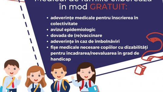 Adeverințele medicale necesare elevilor la școală, eliberate gratuit