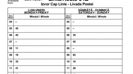 Orarul de circulație al autobuzelor 34B, modificat