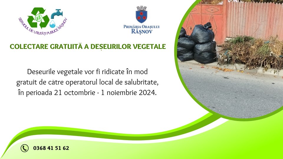 Campanie de ridicare a deșeurilor vegetale, la Râșnov