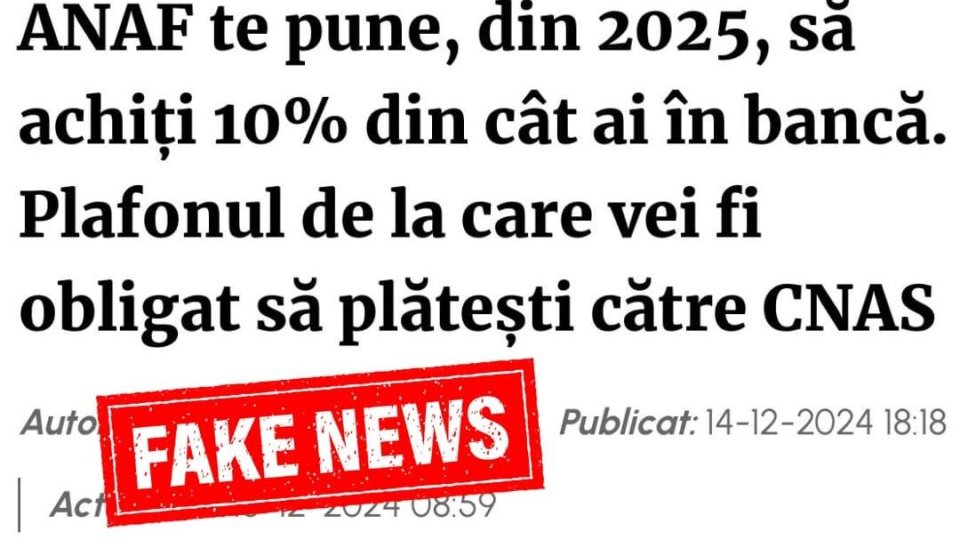 ANAF dezminte impunerea unei taxe de 10% din banii aflați în conturile bancare ale contribuabililor