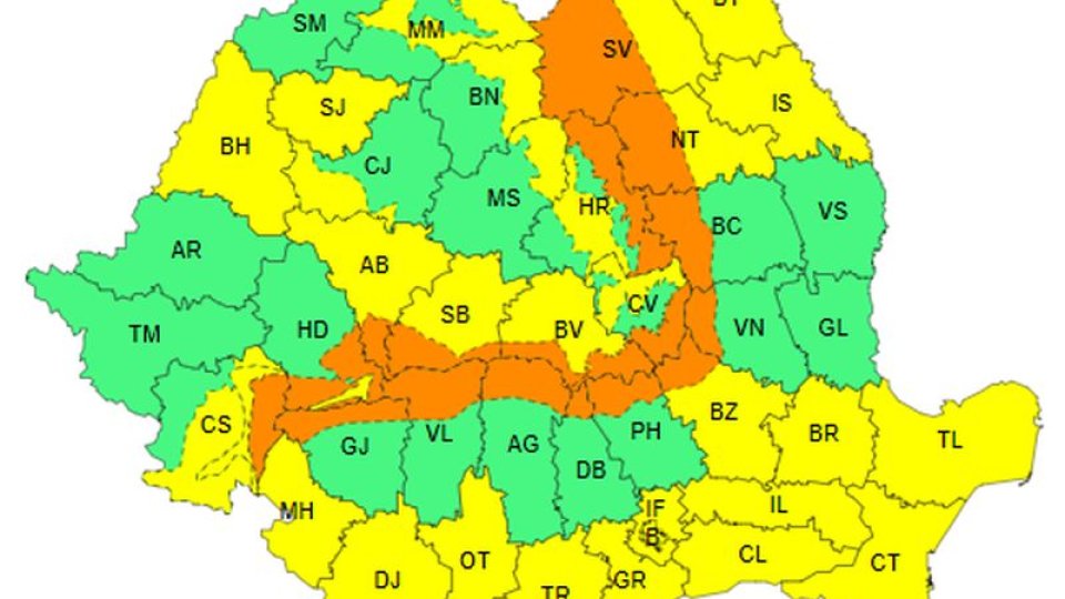Cod portocaliu de viscol puternic în zona montană a județului Brașov