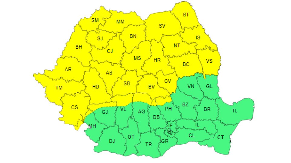 Cod galben de grindină și vijelii de marți, în jumătate de țară