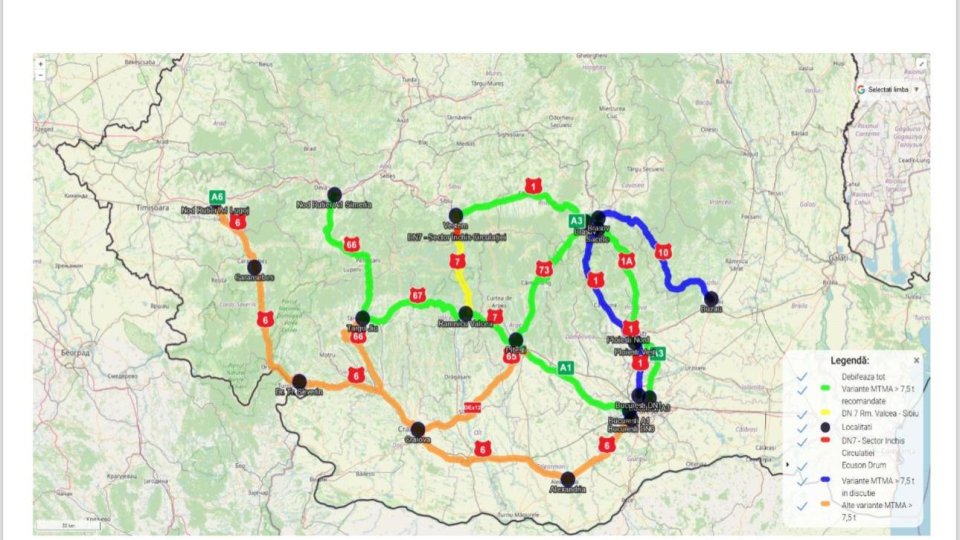 De luni se închide circulația pe Valea Oltului. Tirurile vor merge pe DN1