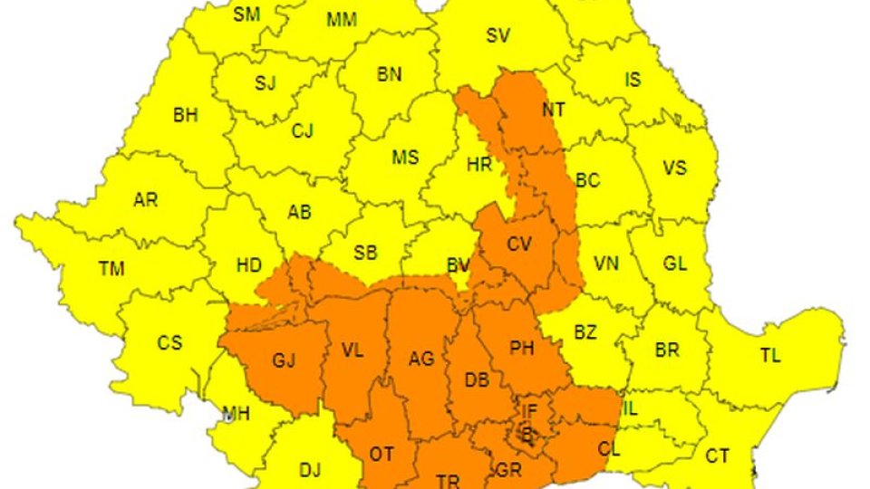 COD PORTOCALIU de ploi torențiale, de duminică până luni