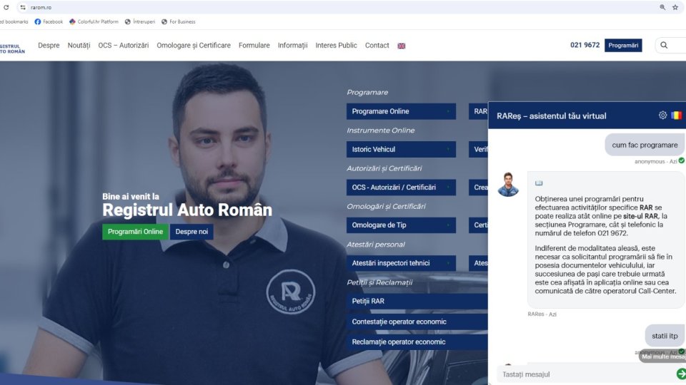 Informații tehnice ce țin de Registrul Auto Român, de la Chatbotul RAReș