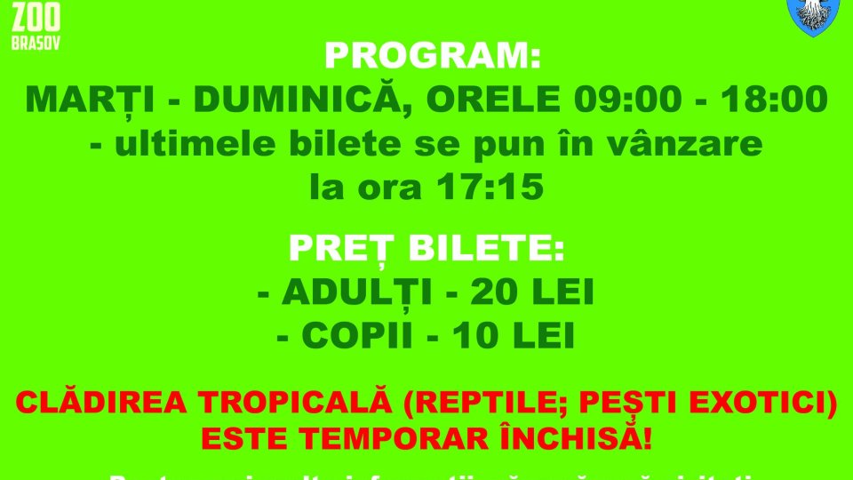 Grădina Zoologică Brașov revine la programul de iarnă