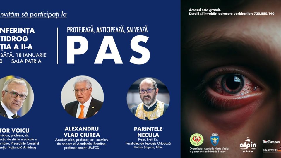 Conferință despre pericolul consumului de droguri, în weekend, la Sala Patria