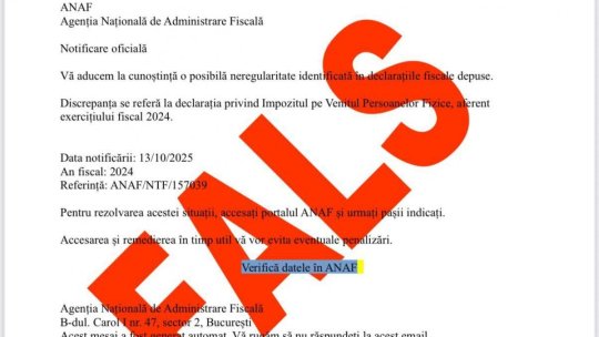 ANAF: Campanie de emailuri false transmise în numele instituţiei