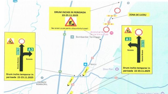 Trafic închis, în weekend, între Râșnov și Cristian