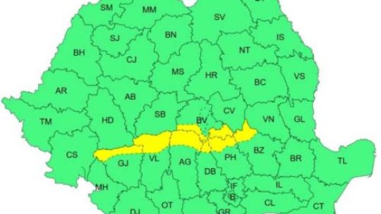 Cod galben de ploi în zona montană a județului