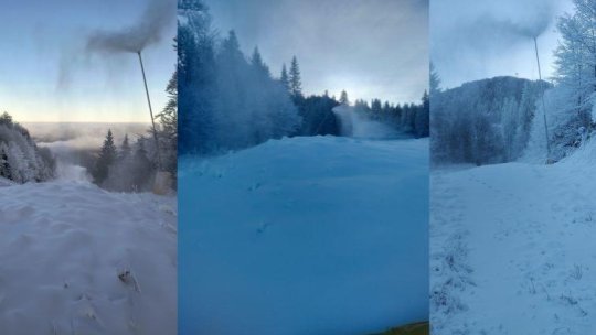 VIDEO Se produce zăpadă artificială în Masivul Postăvarul