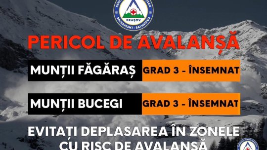 Risc însemnat de avalanșă Munții Făgăraș și Bucegi