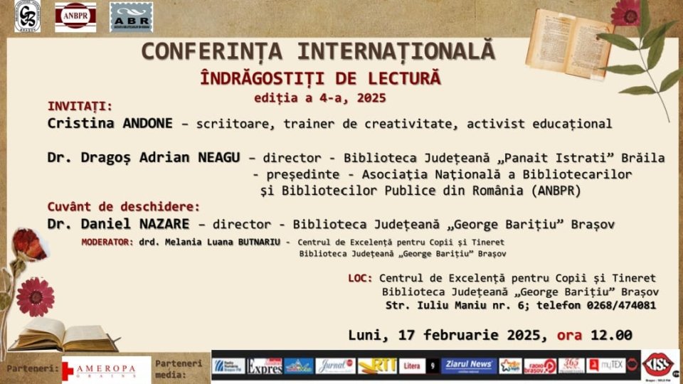 Conferința internațională „Îndrăgostiți de lectură”, la Biblioteca Județeană