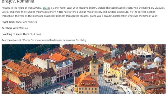 Brașovul, între primele 10 destinații de vacanță recomandate britanicilor în 2025