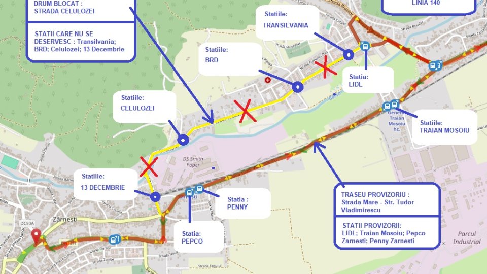 Autobuzele 140, Brașov – Zărnești, traseu deviat până în 25 aprilie