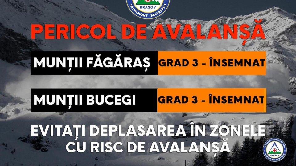 Atenționare Nivel 3 de avalanșă în Munții Bucegi și Făgăraș